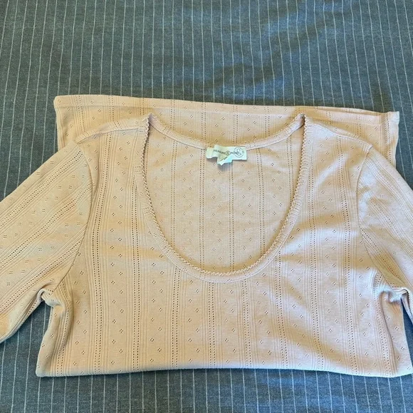 Nordstrom Treasure & Bond Pointelle Stitching Picot Trim Short Sleeve Top - Picture 4 of 5